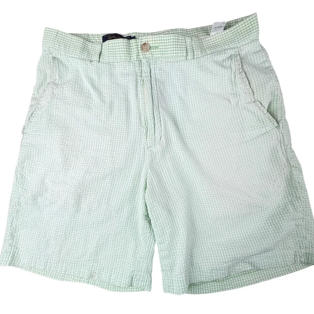 Bobby Jones Players Masters Seersucker Shorts Green‎ White Gingham Mens 34 Golf